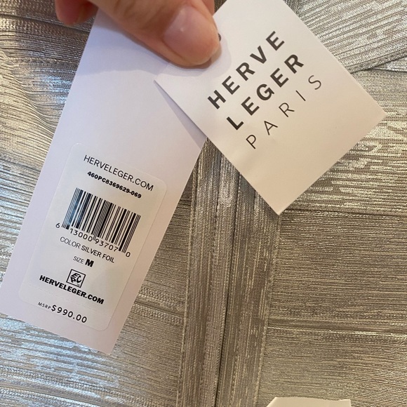 HERVE LEGER V Neck Bandage Dress Bodycon Foil - Picture 6 of 9